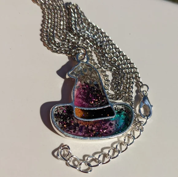 Wicked Witch Necklace Handmade Spooky Halloween Sparkly Glitter Purple - Picture 8 of 8